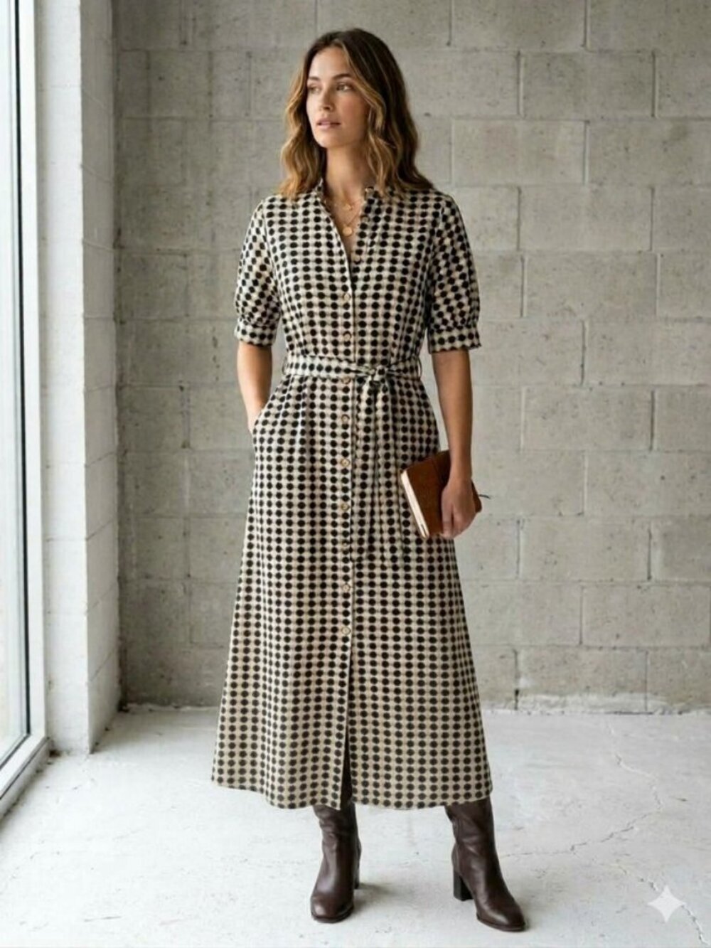 Bryn Walker Augustina Maxi Shirt Dress Black Cream Geo Print Organic Cotton S